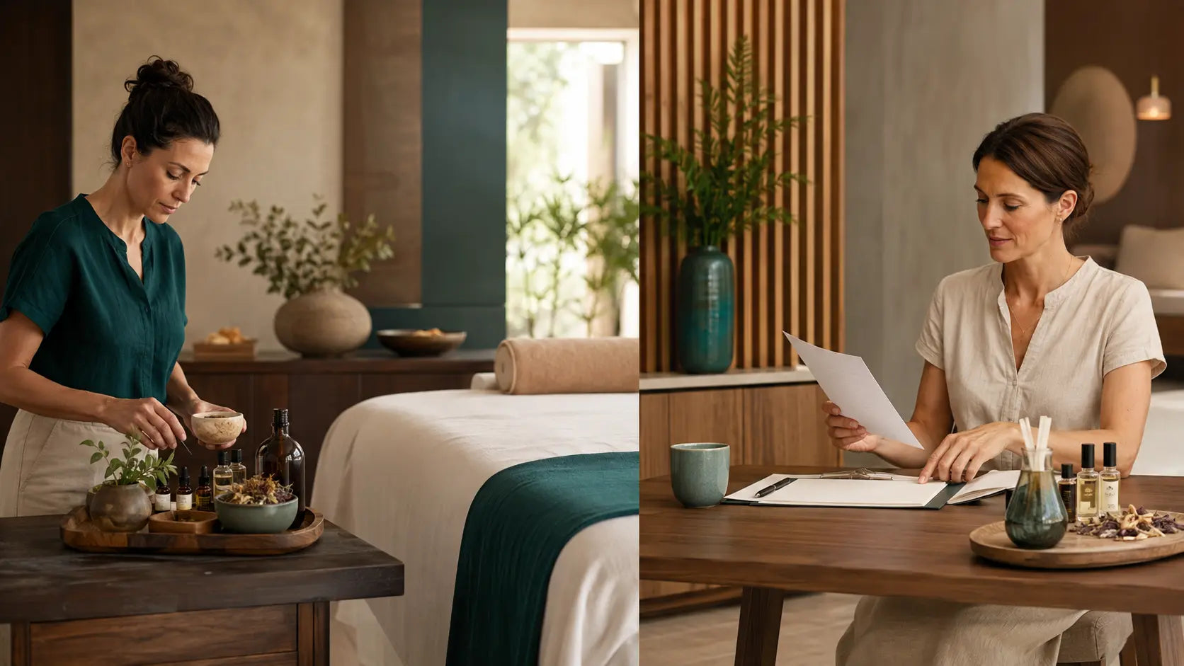 Massage therapist working with natural aromatics